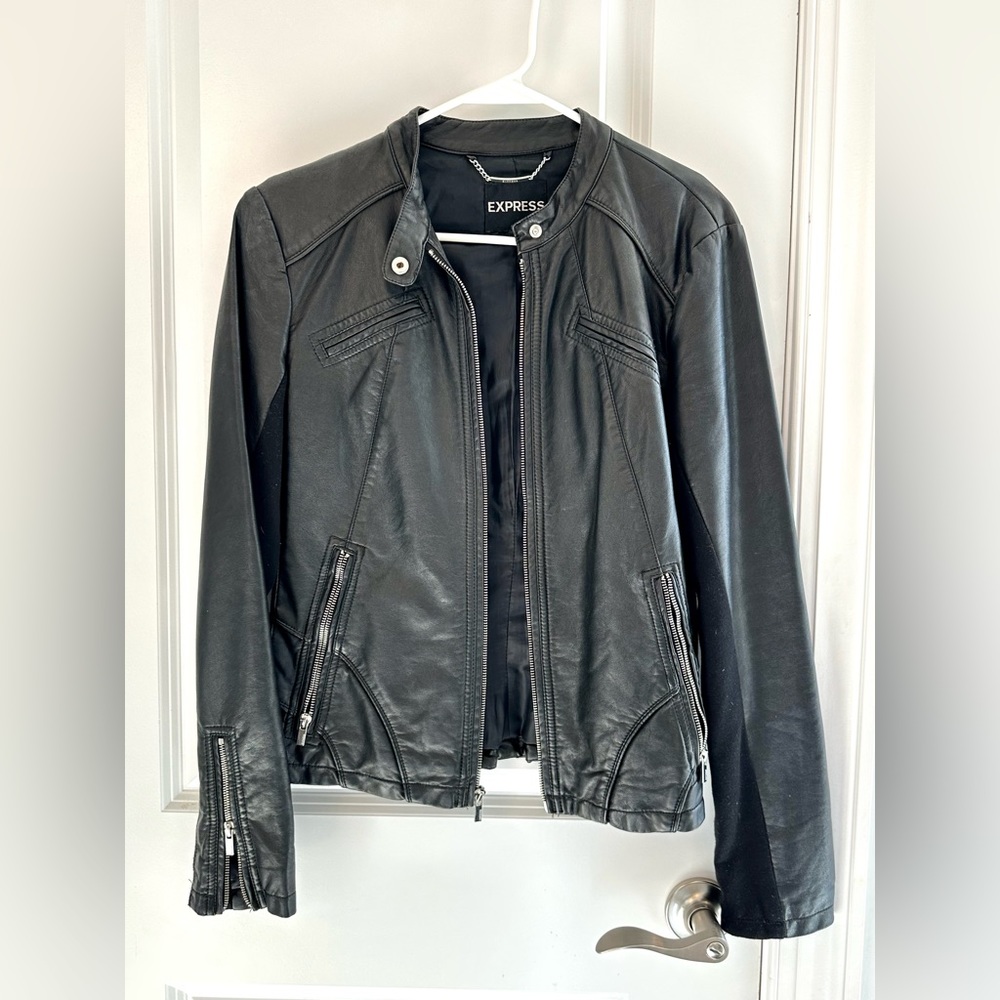 Express leather (vegan) jacket! Black in color! Size Medium!